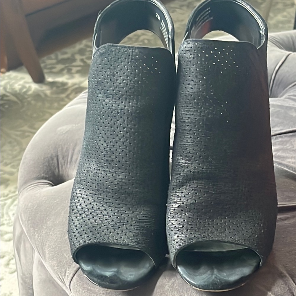 Vaneli Black Mules Modern Perforated Design